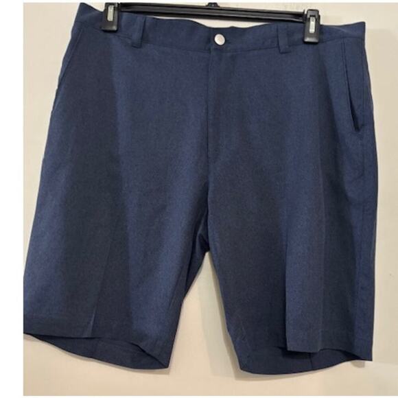 Peter Millar Shorts Mens 38 Navy Blue Geometric Print Performance Golf Chino - Picture 1 of 7